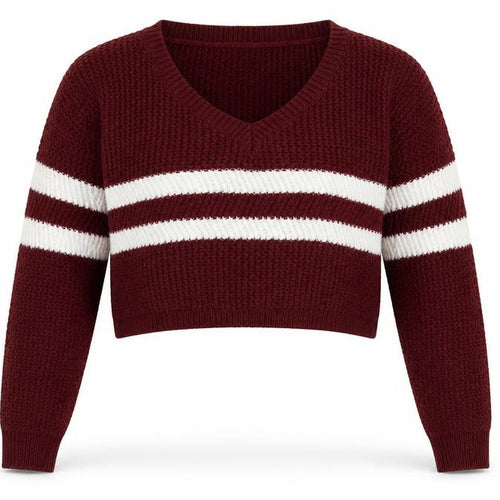 Preworn Womens Brown Striped Knit Pullover Jumper Size L  - Cropped