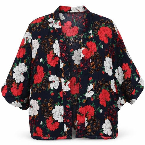 Yumi Womens Blue Floral  Wrap Jumper Size S