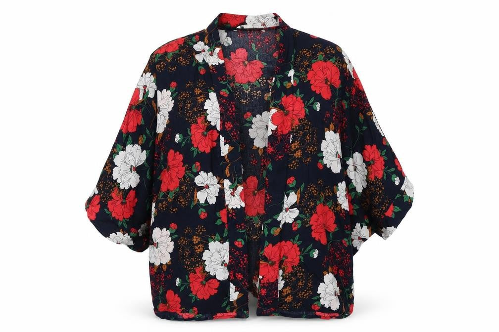 Yumi Womens Blue Floral  Wrap Jumper Size S