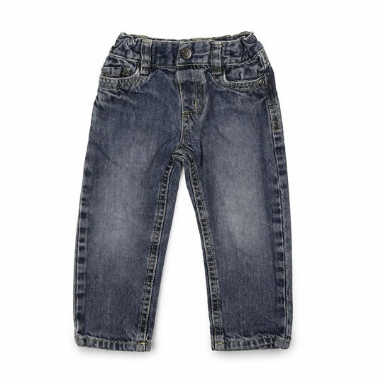 Front view of denim co boys’ grey denim capri jeans, size 18-24, months