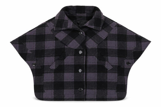 Front view of Lux women’s purple check jacket poncho, size S
