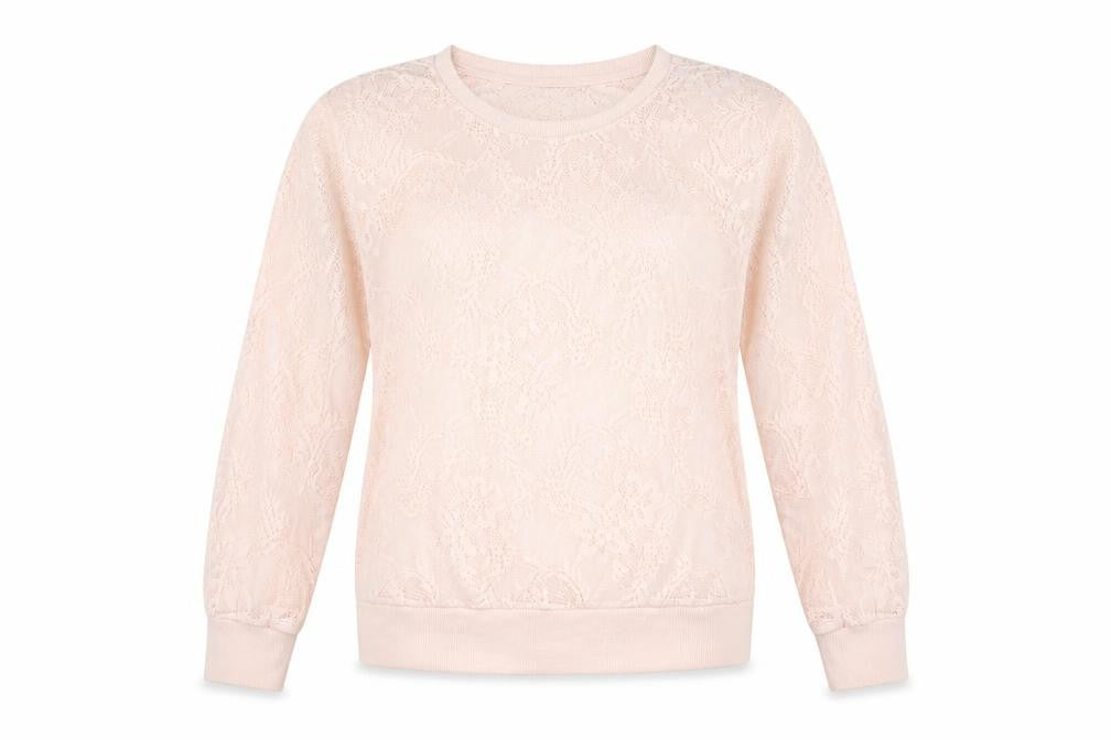 New Look Womens Pink Floral  Pullover Sweatshirt Size 14  - sheer lace