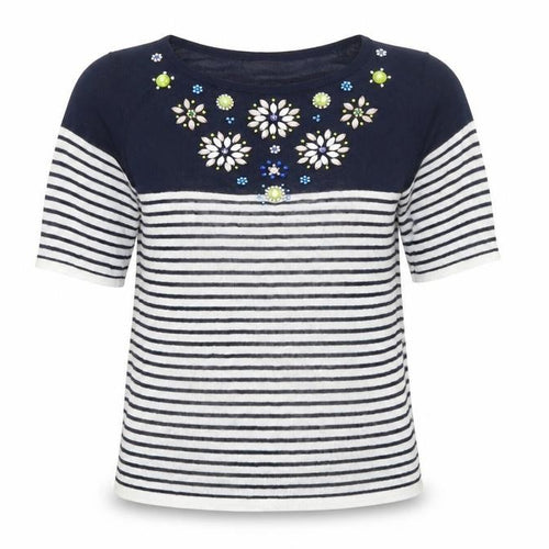 Monsoon Womens Blue Striped  Pullover Jumper Size 8  - floral beading detail