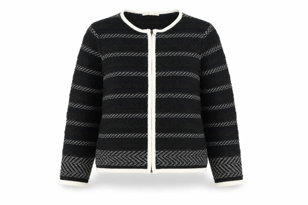 Front view of Marks & Spencer women’s black full zip jumper, size UK 8