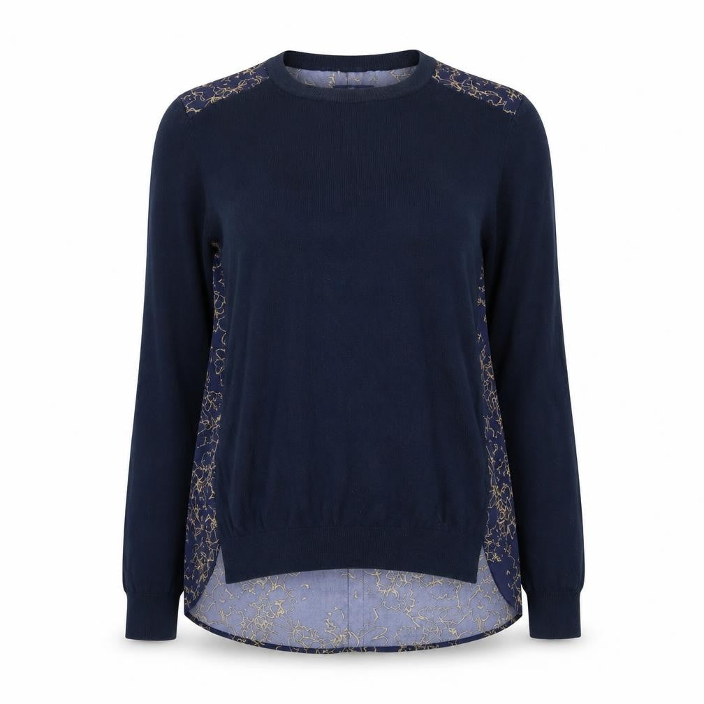 Front view of Next women’s blue floral jumper, size UK 12