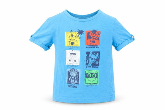 Front view of Super Hero boys’ blue basic t-shirt, size 18-24, months
