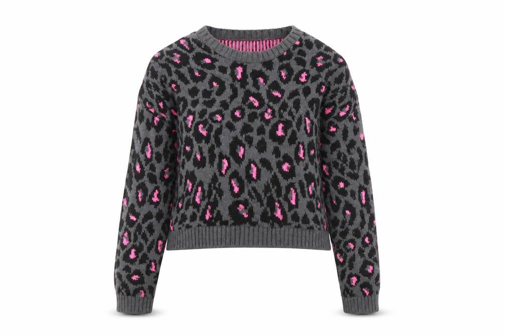 New Look Girls Grey Animal Print Knit Pullover Jumper Size 12-13 Years