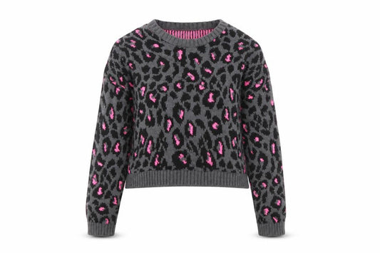 New Look Girls Grey Animal Print Knit Pullover Jumper Size 12-13 Years
