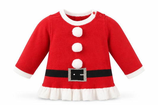 Front view of H&M girls’ red geometric shirt dress, size 6-9, months - christmas