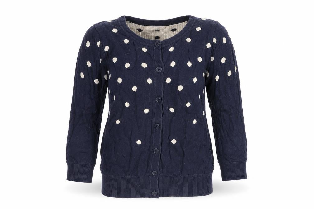Warehouse Womens Blue Polka Dot Knit Cardigan Jumper Size 8