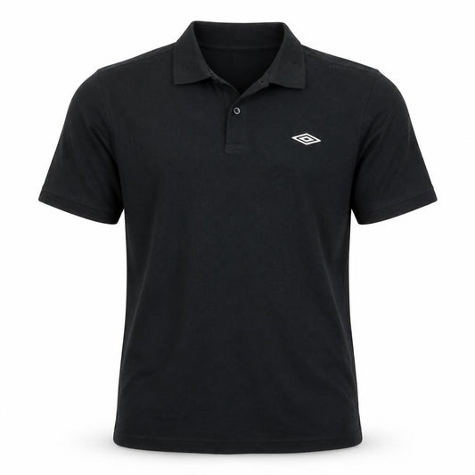 Front view of Umbro men’s black polo, size M