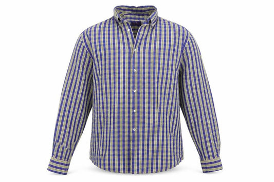 Front view of Saint Gall men’s multicoloured striped woven button-up, size L