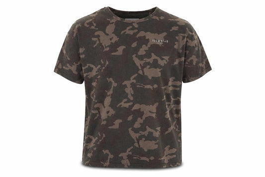 Front view of ILLUSIVE LONDON men’s green camouflage t-shirt, size XS