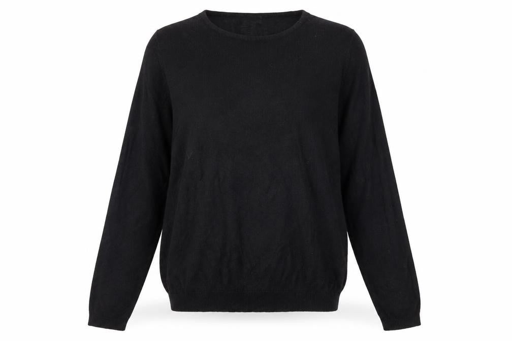 Front view of Wardrobe Essentials women’s black knit jumper, size UK 12