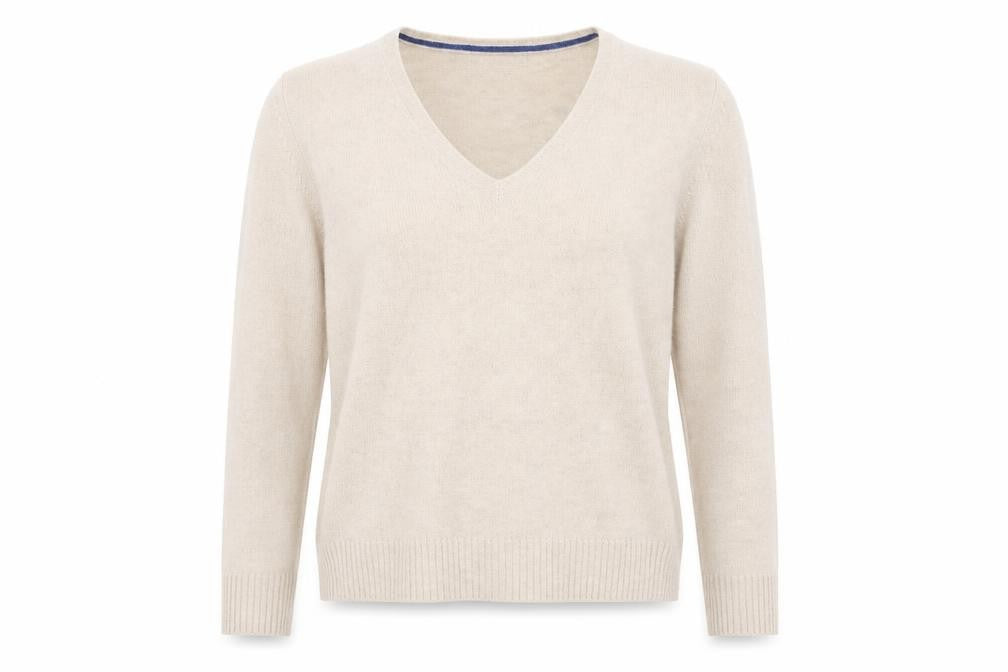 Front view of Marks & Spencer Collection women’s beige jumper, size UK 12
