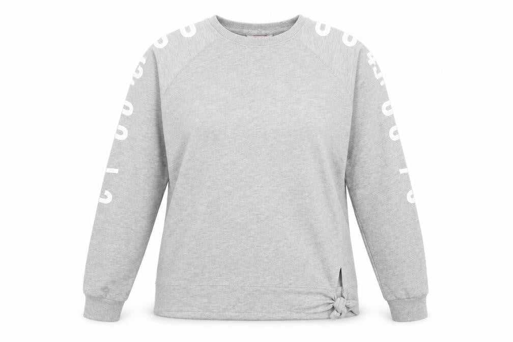 Front view of Miss E-vie women’s grey jumper, size UK 14