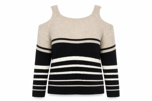 Front view of Papaya women’s beige striped jumper, size S