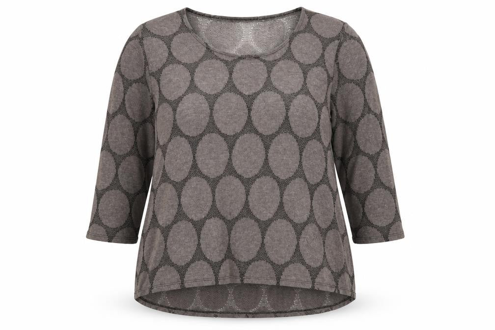 Front view of Saloos women’s brown geometric jumper, size UK 22