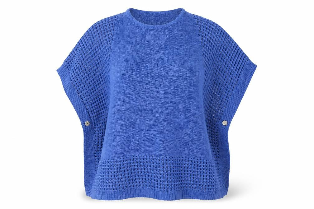 Front view of Nightingales women’s blue jumper, size UK 16