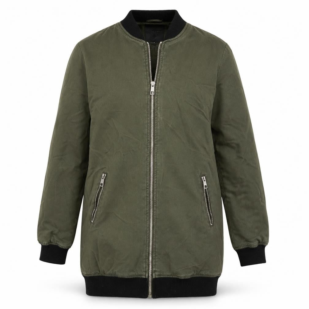 Front view of New Look women’s green jacket coat, size UK 6