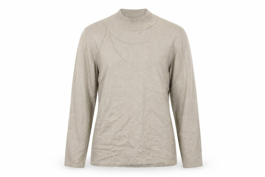 BM collection Womens Gold Floral  Pullover Jumper Size M  - Floral pearls on top right