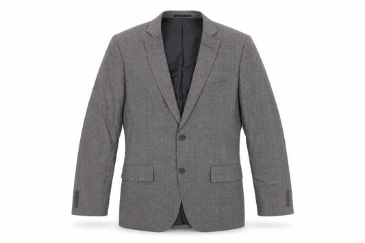 Front view of H&M men’s grey jacket suit jacket, size 42