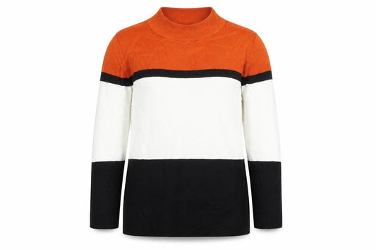 Front view of Papaya women’s white striped jumper, size UK 8