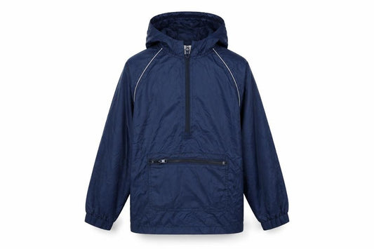 Front view of Back to school boys’ blue windbreaker coat, size S