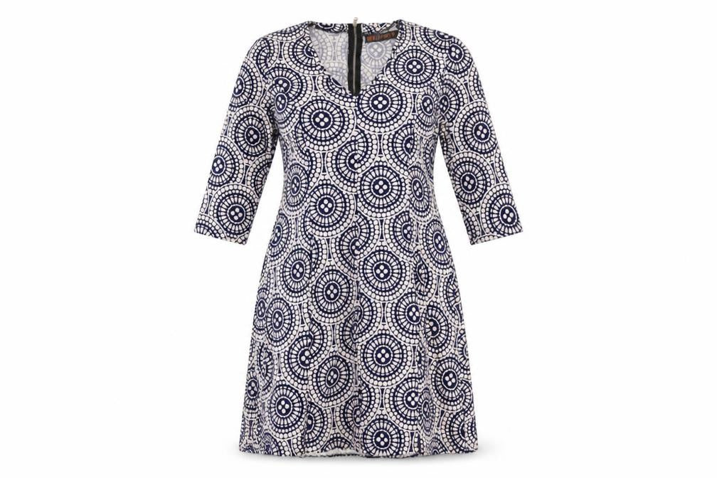 QED London Womens Blue Geometric  Fit & Flare  Size M