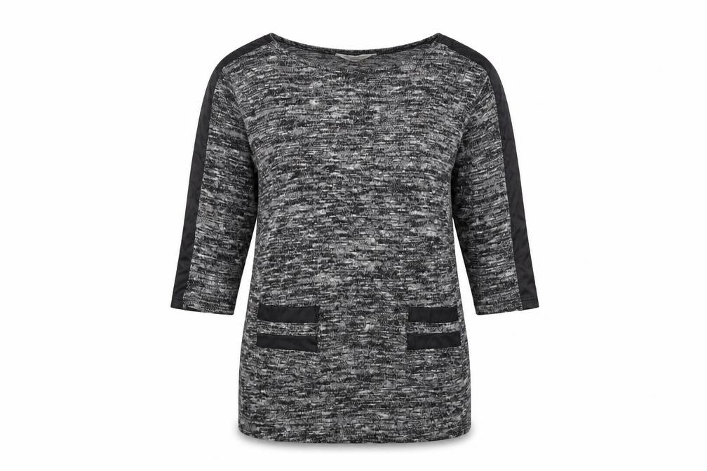 Front view of Miss Selfridge women’s grey knit jumper, size UK 10