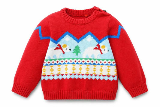 Front view of Tu Baby Red jumper, size 6-9, Months - polar bear