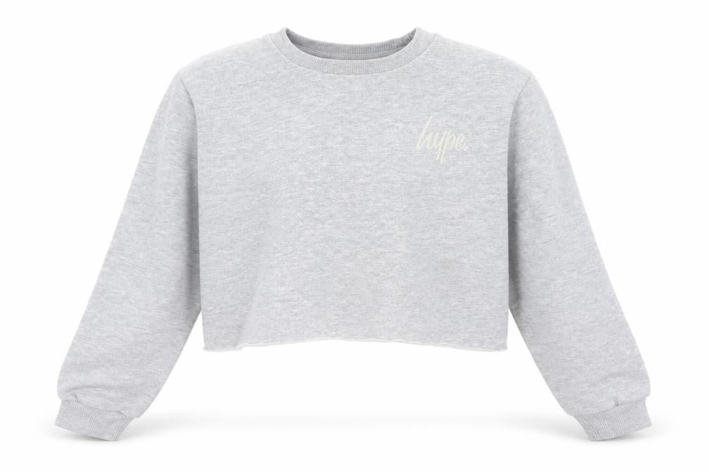 Front view of Hype girls’ grey pullover sweatshirt, size 11-12, years