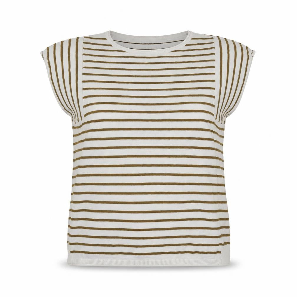 Front view of Next women’s white striped jumper, size UK 14