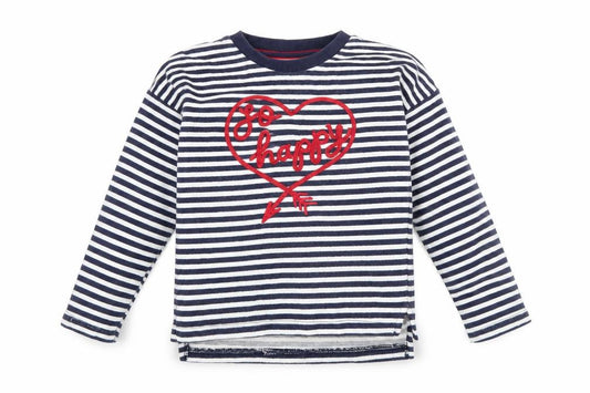 Front view of TU boys’ blue striped pullover sweatshirt, size 6, years - so happy