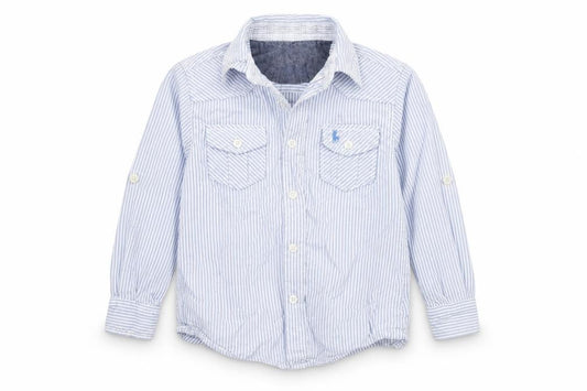 Front view of Primark boys’ black striped basic button-up, size 5-6, years