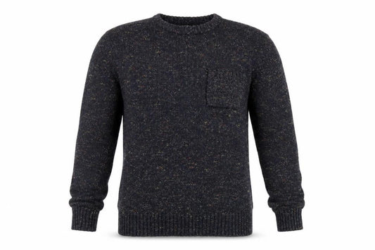 Front view of Cedarwood State men’s blue knit jumper, size M