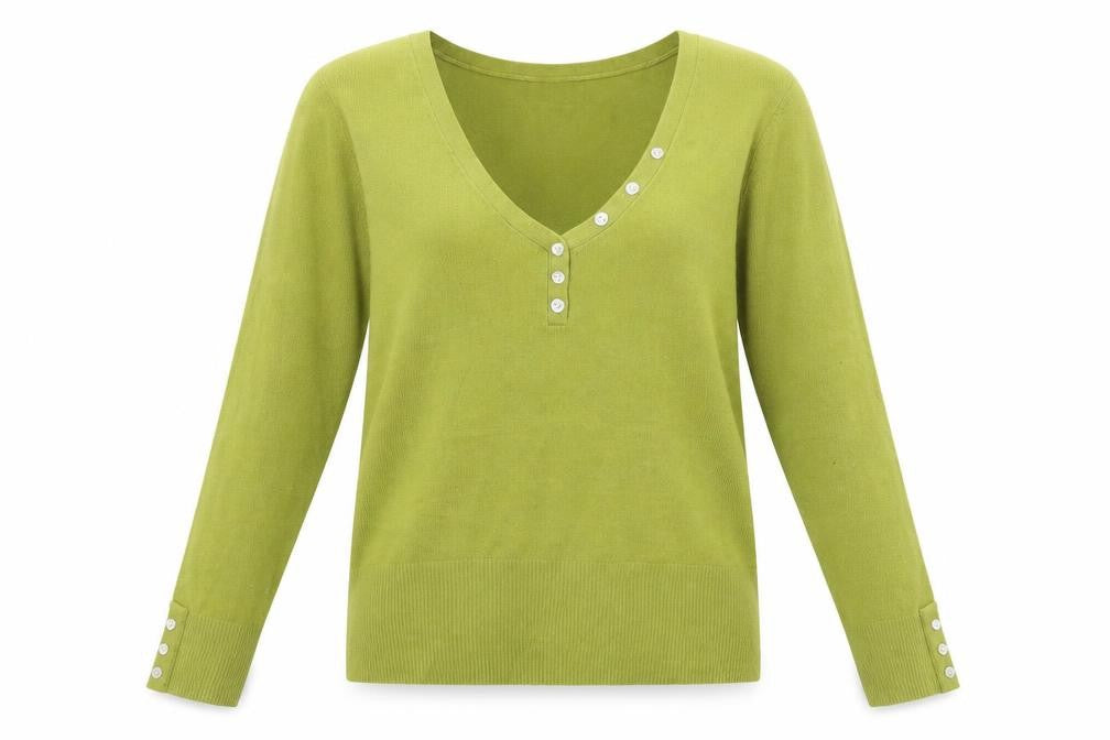 Front view of Femme women’s green knit jumper, size L