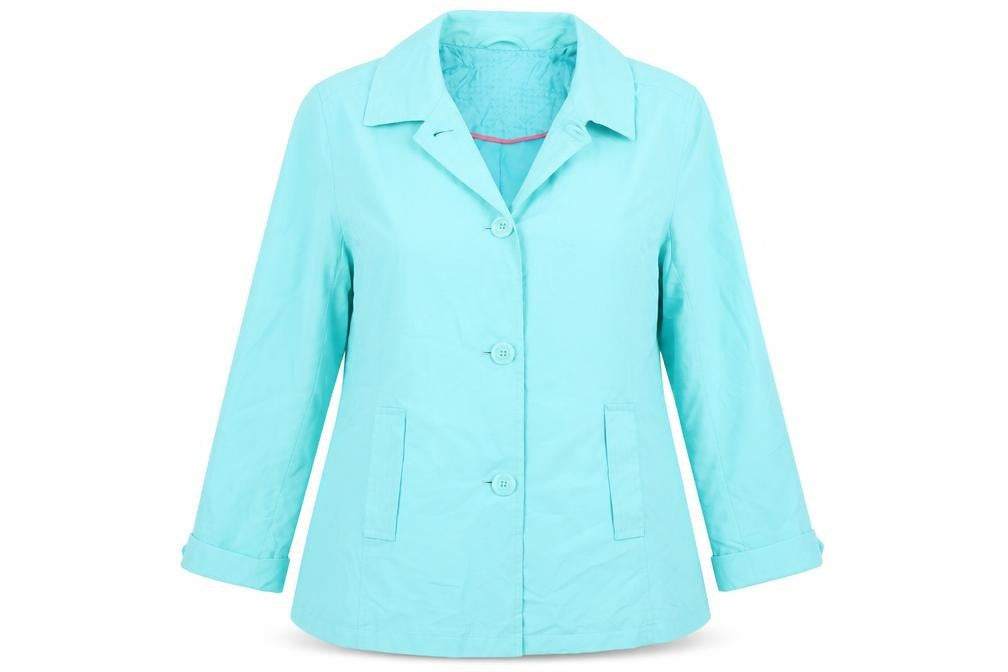 Front view of Marks & Spencer women’s blue jacket coat, size UK 16