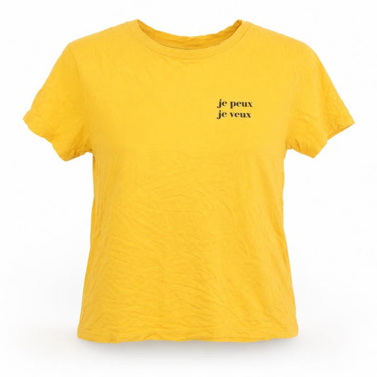 Front view of H&M women’s yellow basic t-shirt, size S