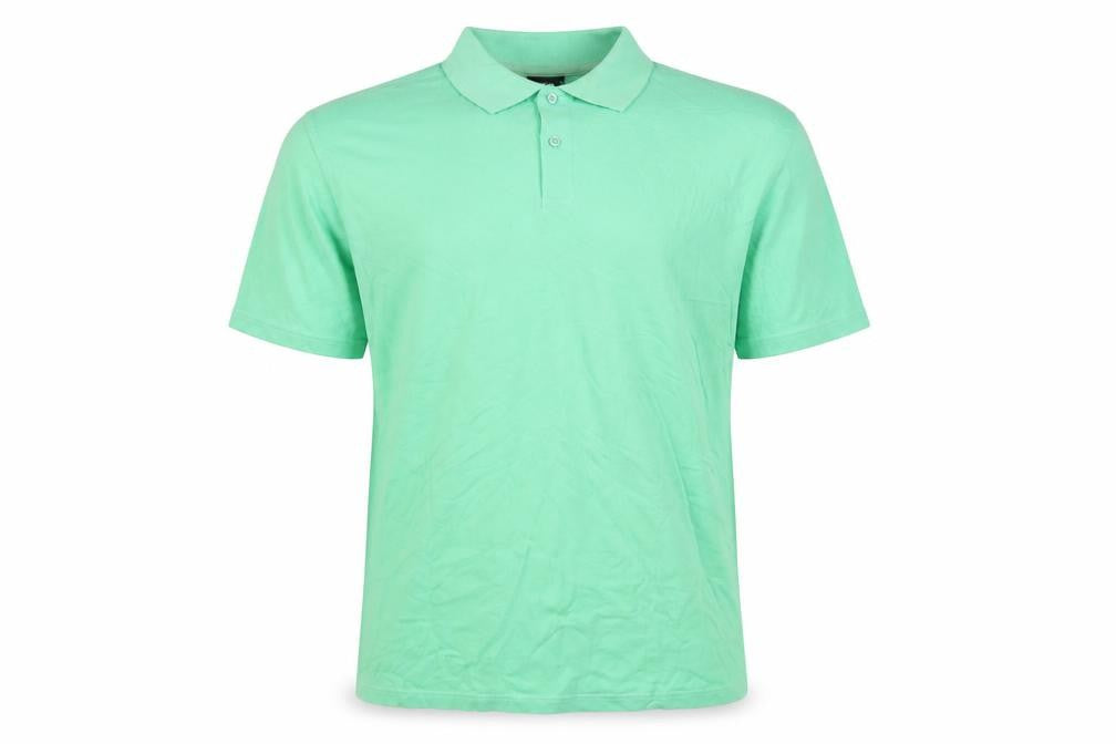 Front view of Pegasus men’s green polo, size M