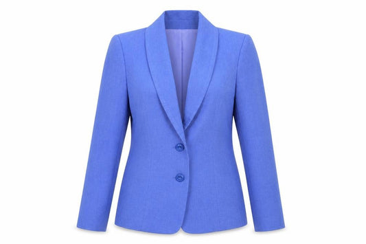 Front view of EWM women’s purple jacket suit jacket, size UK 12