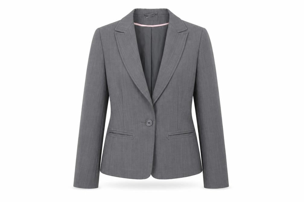 Front view of Dorothy Perkins women’s grey jacket blazer, size UK 10