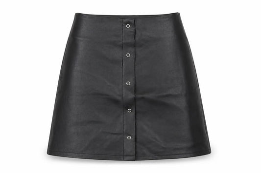 Front view of PRETTYLITTLETHING women’s black a-line skirt, size UK 6