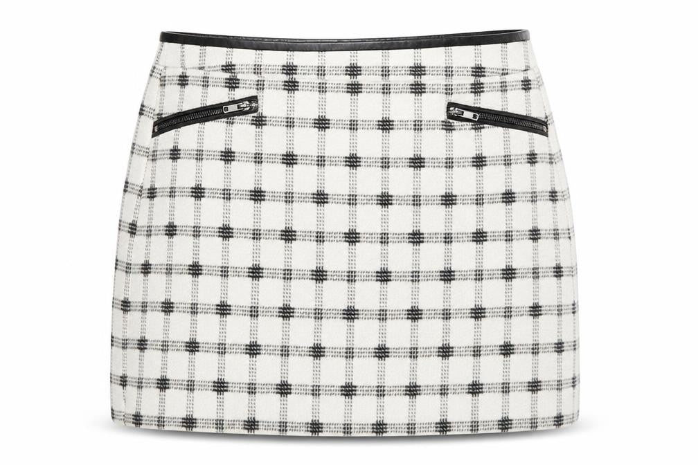 Front view of Atmosphere women’s ivory check a-line skirt, size UK 12