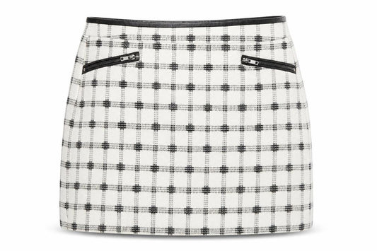 Front view of Atmosphere women’s ivory check a-line skirt, size UK 12