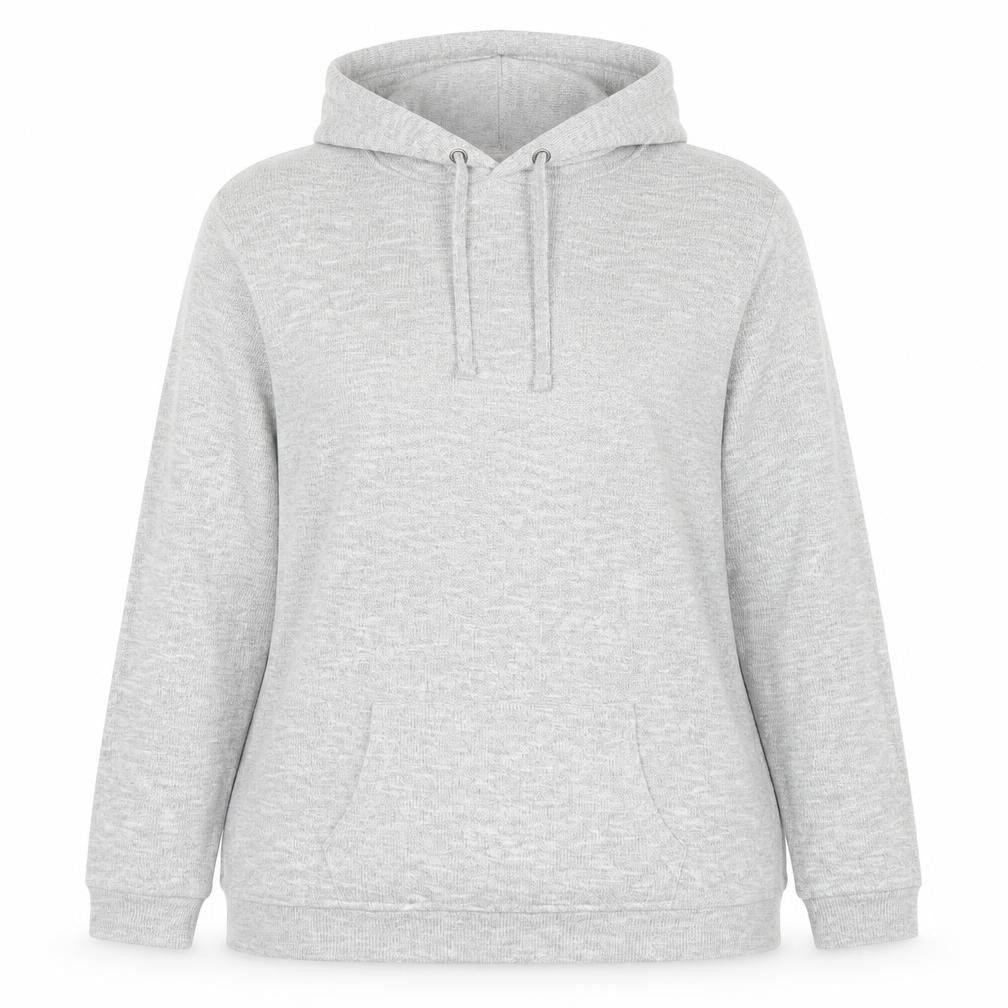 Front view of Papaya women’s grey pullover hoodie, size L