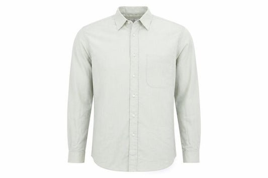 Front view of Marks & Spencer men’s green button-up, size 15