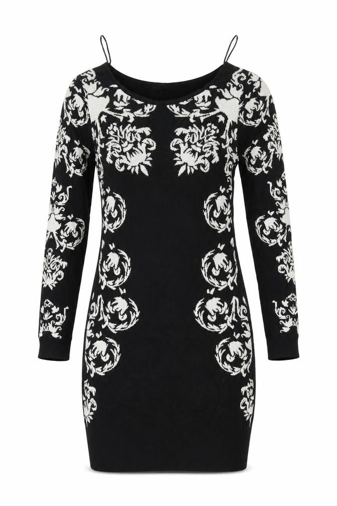 Front view of QED London women’s black fit & flare, size M
