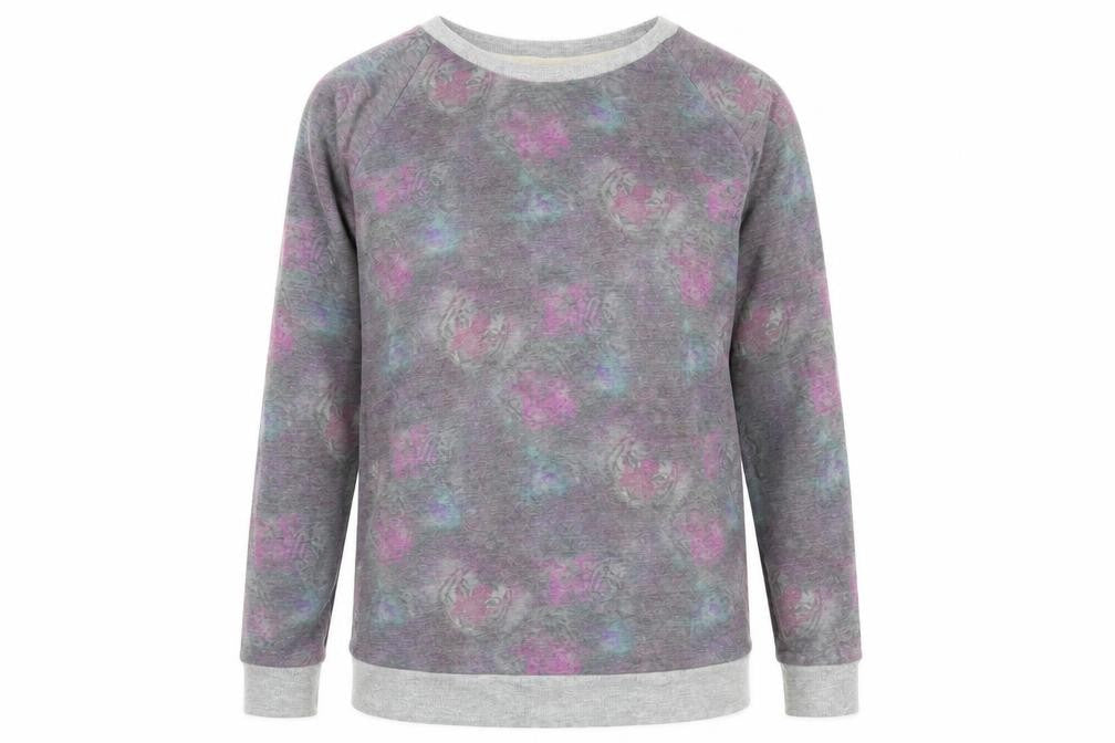 Front view of Atmosphere women’s grey pullover sweatshirt, size UK 12, - tiger