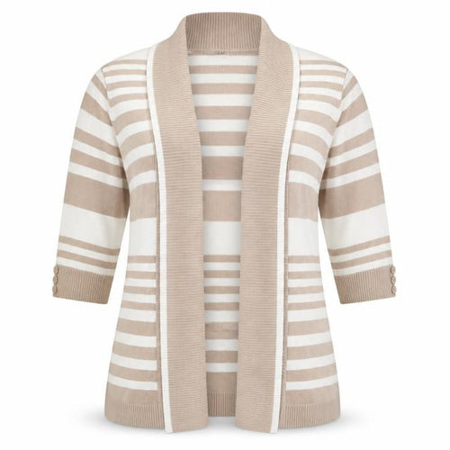 Isle Womens Beige Striped  Cardigan Jumper Size 14